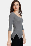 Zivame Thermal Pointelle Knit Poly Viscose Top - Anthra Melange — thumbnail 2